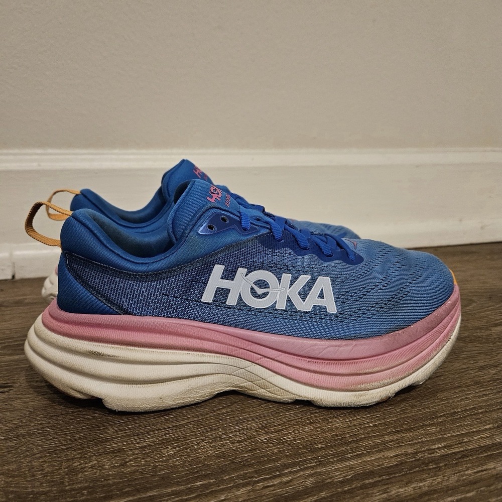 Hoka Bondi 8 Wide Women's Size 7D Blue Pink Running Shoes 1127954